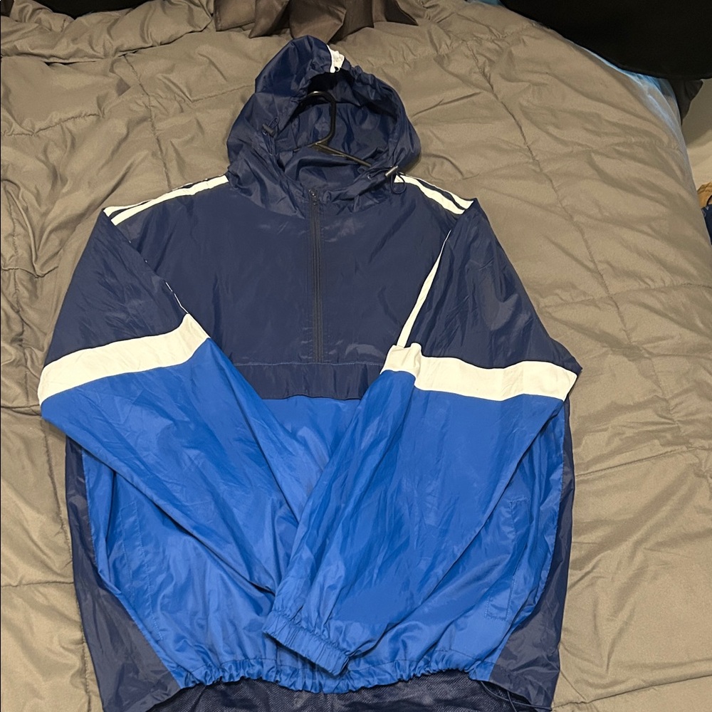 Men's Blue and Navy blue Windbreaker Jacket with white stripes